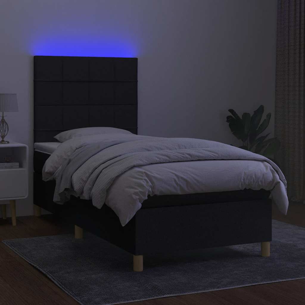 kontinentalseng med LED-lys 90x200 cm stof sort