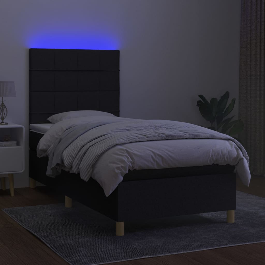 kontinentalseng med LED-lys 100x200 cm stof sort