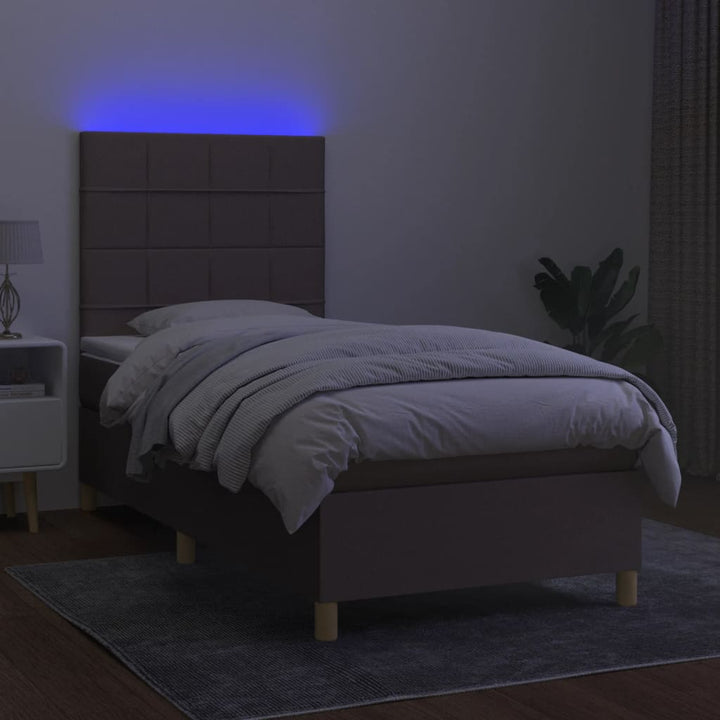 kontinentalseng med LED-lys 100x200 cm stof gråbrun