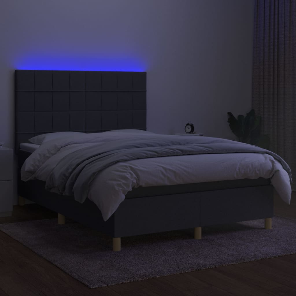 kontinentalseng med LED-lys 140x190 cm stof mørkegrå