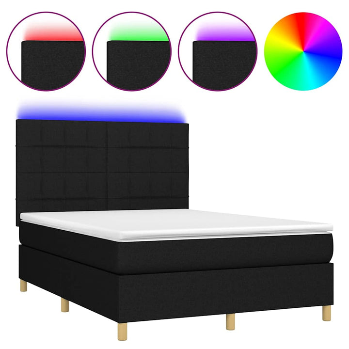 kontinentalseng med LED-lys 140x190 cm stof sort