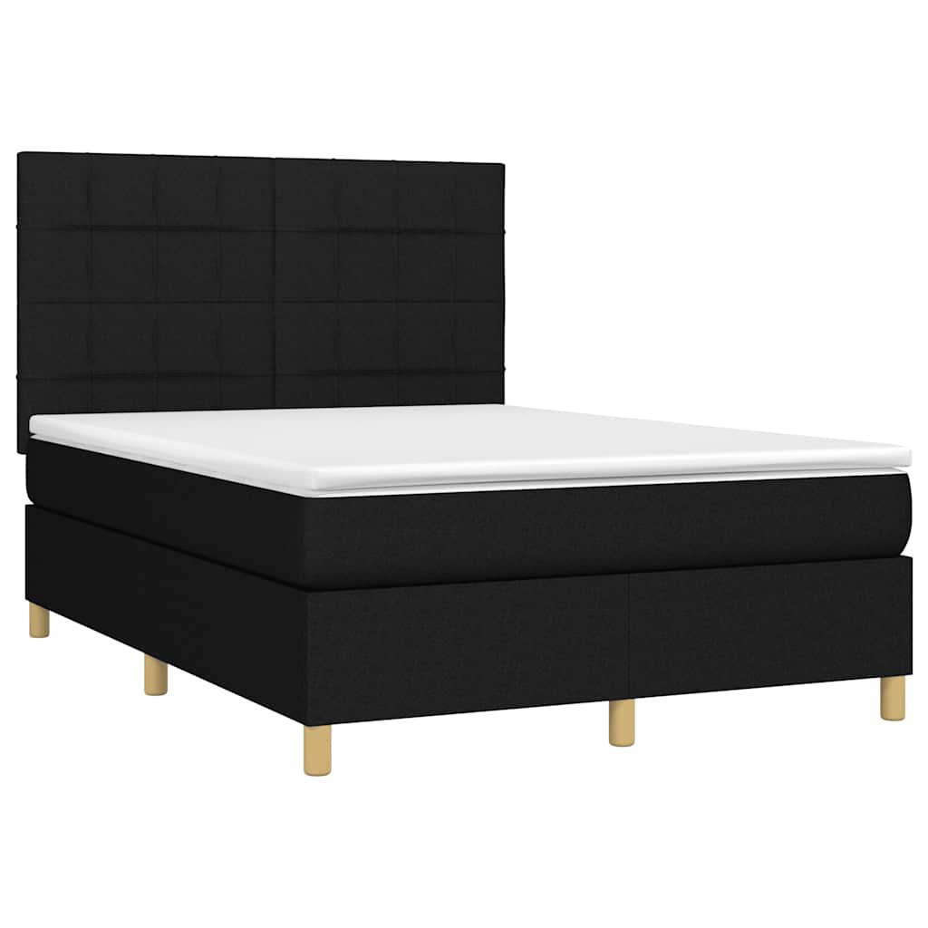 kontinentalseng med LED-lys 140x190 cm stof sort