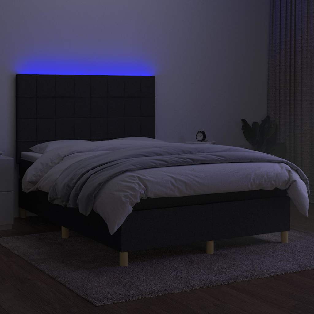 kontinentalseng med LED-lys 140x190 cm stof sort
