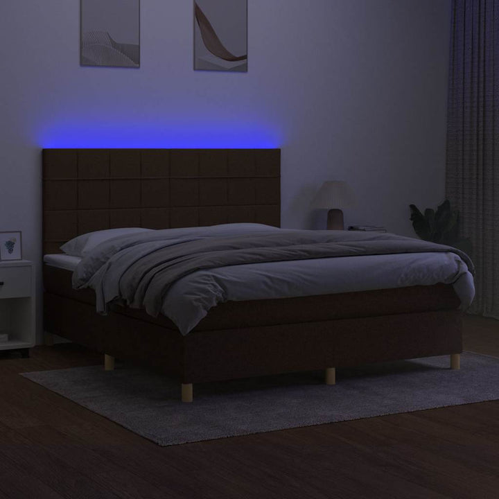 kontinentalseng med LED-lys 160x200 cm stof mørkebrun