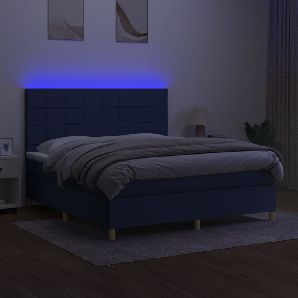 kontinentalseng med LED-lys 160x200 cm stof blå