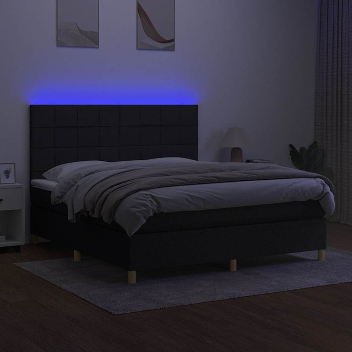 kontinentalseng med LED-lys 180x200 cm stof sort