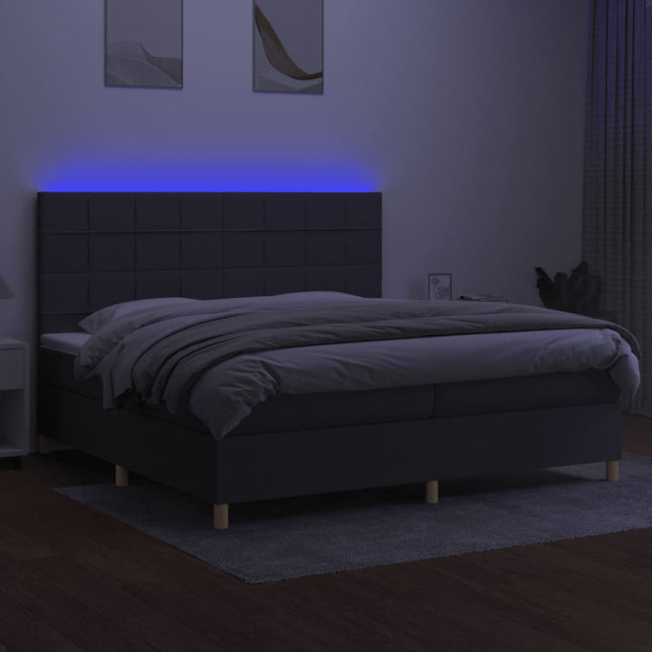 kontinentalseng med LED-lys 200x200 cm stof mørkegrå