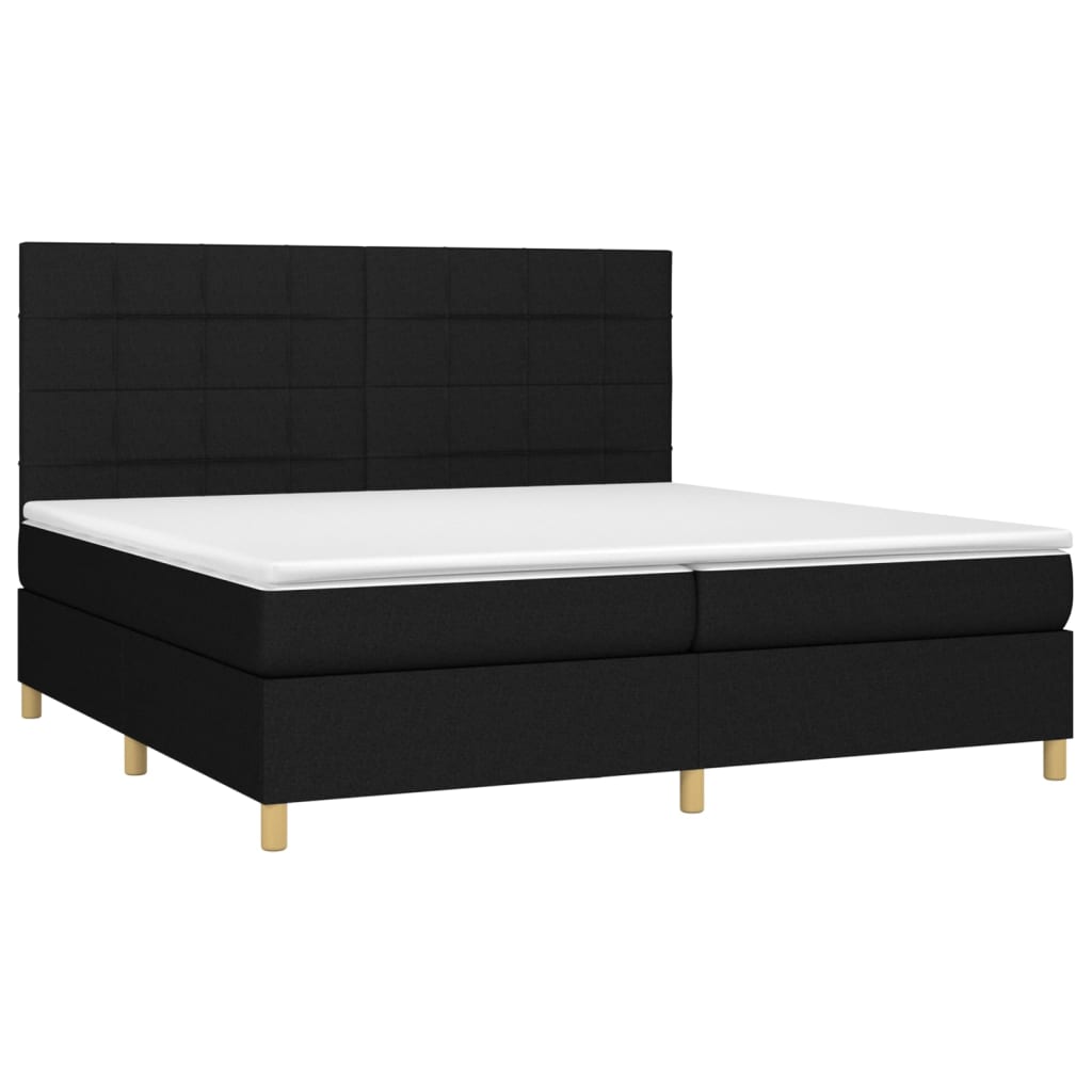 kontinentalseng med LED-lys 200x200 cm stof sort