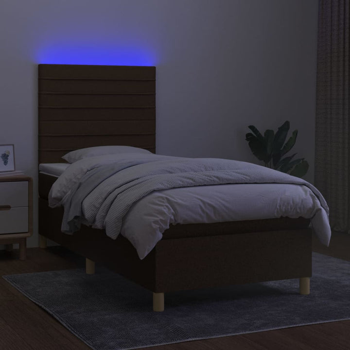 kontinentalseng med LED-lys 80x200 cm stof mørkebrun
