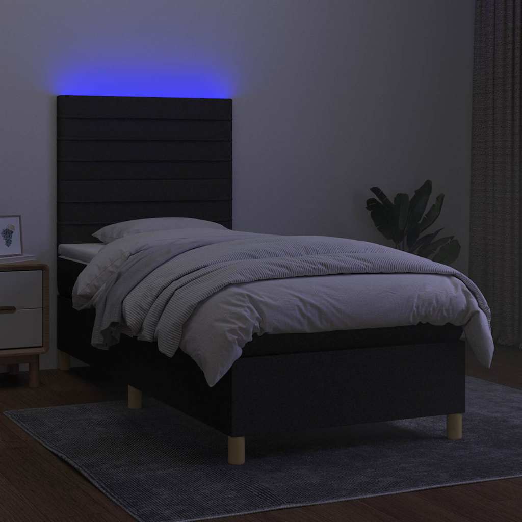 kontinentalseng med LED-lys 90x190 cm stof sort