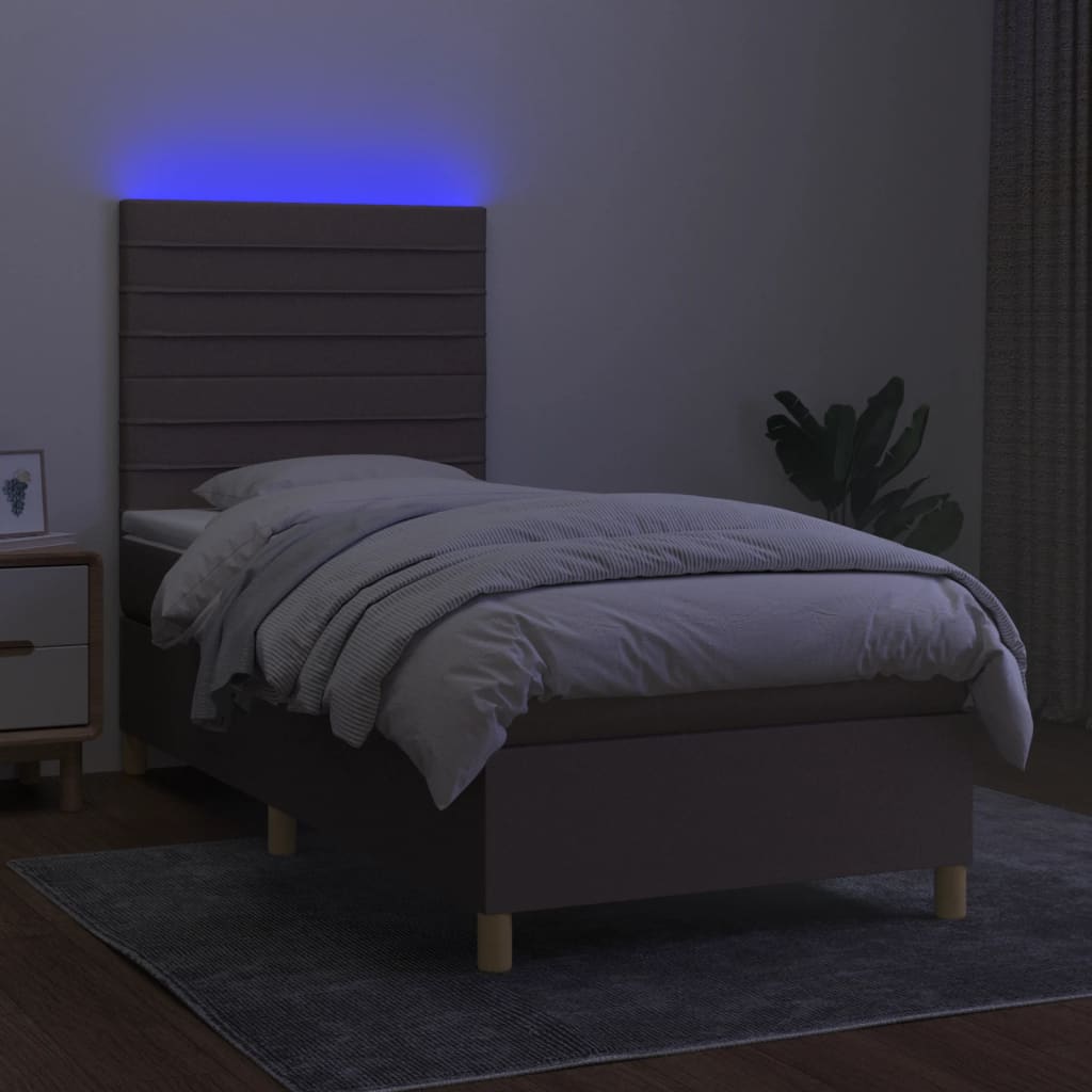 kontinentalseng med LED-lys 90x190 cm stof gråbrun