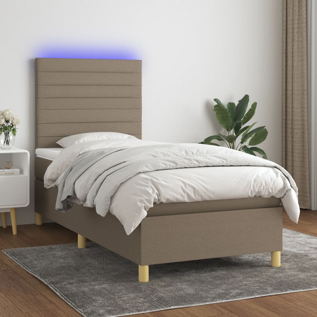 kontinentalseng med LED-lys 90x190 cm stof gråbrun