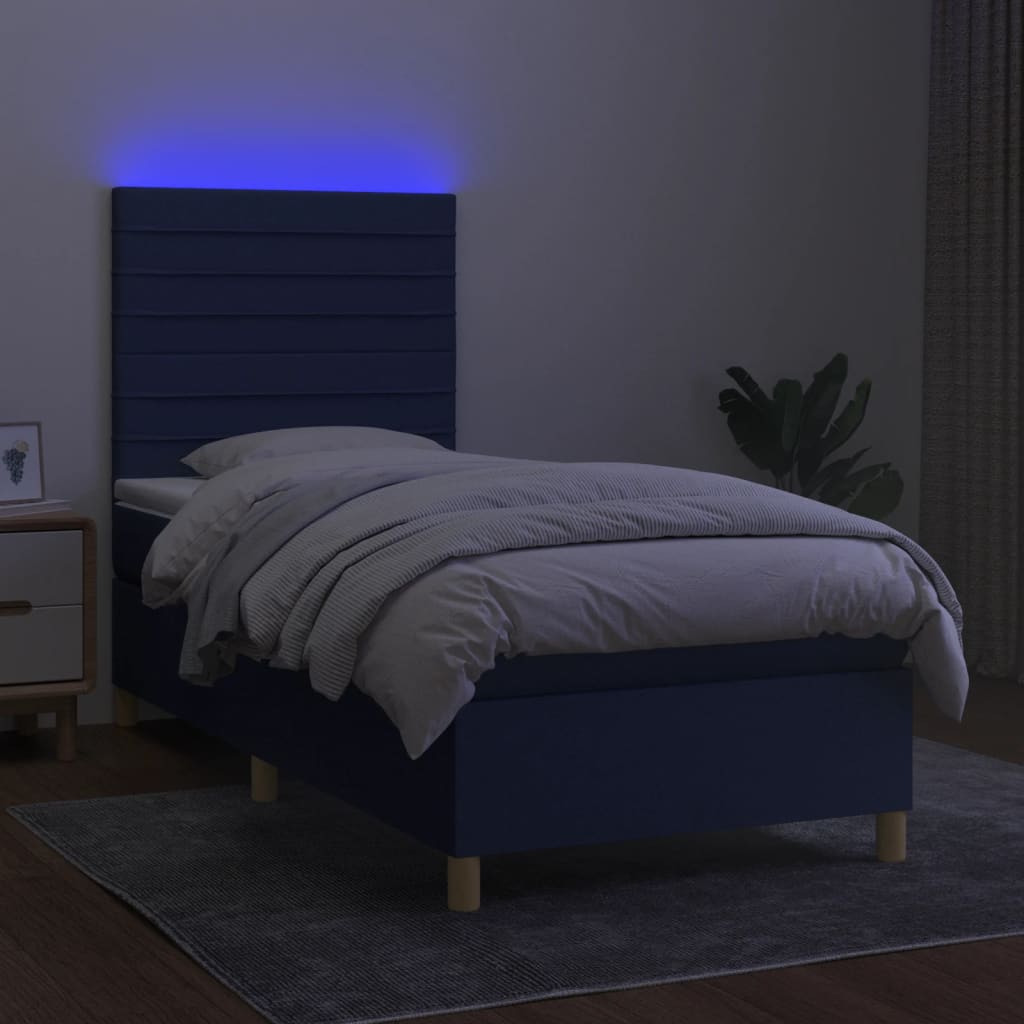 kontinentalseng med LED-lys 90x190 cm stof blå