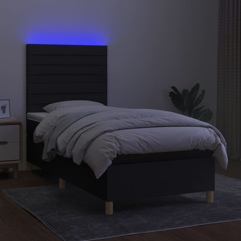 kontinentalseng med LED-lys 90x200 cm stof sort