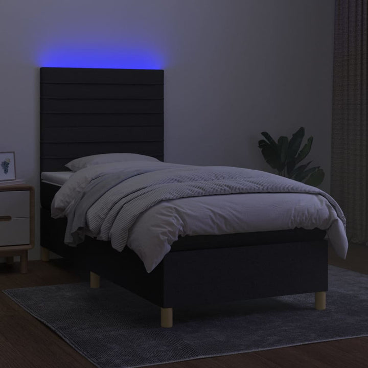 kontinentalseng med LED-lys 90x200 cm stof sort