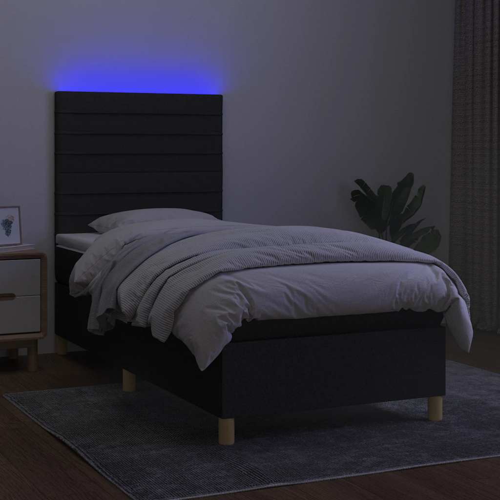 kontinentalseng med LED-lys 90x200 cm stof sort