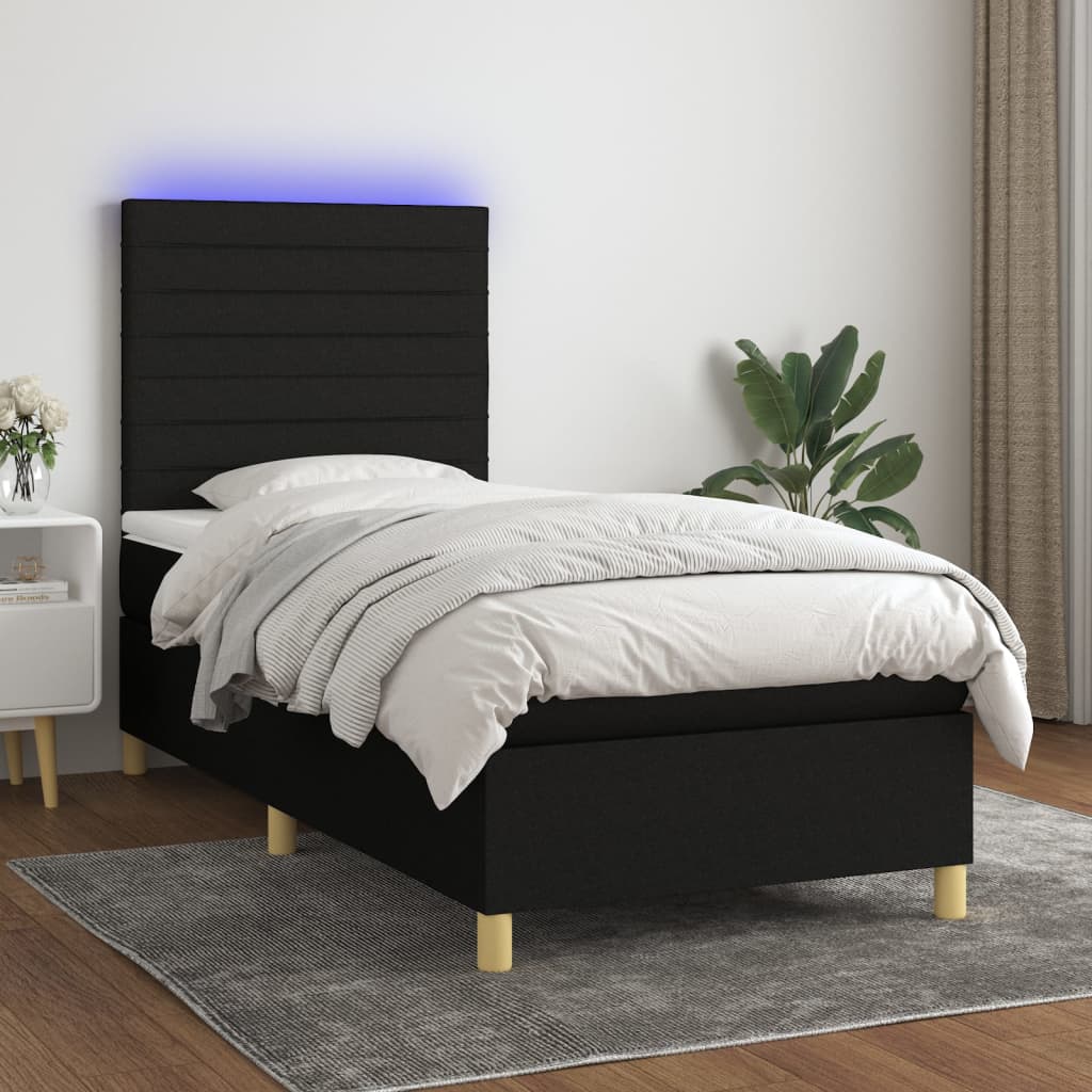 kontinentalseng med LED-lys 90x200 cm stof sort