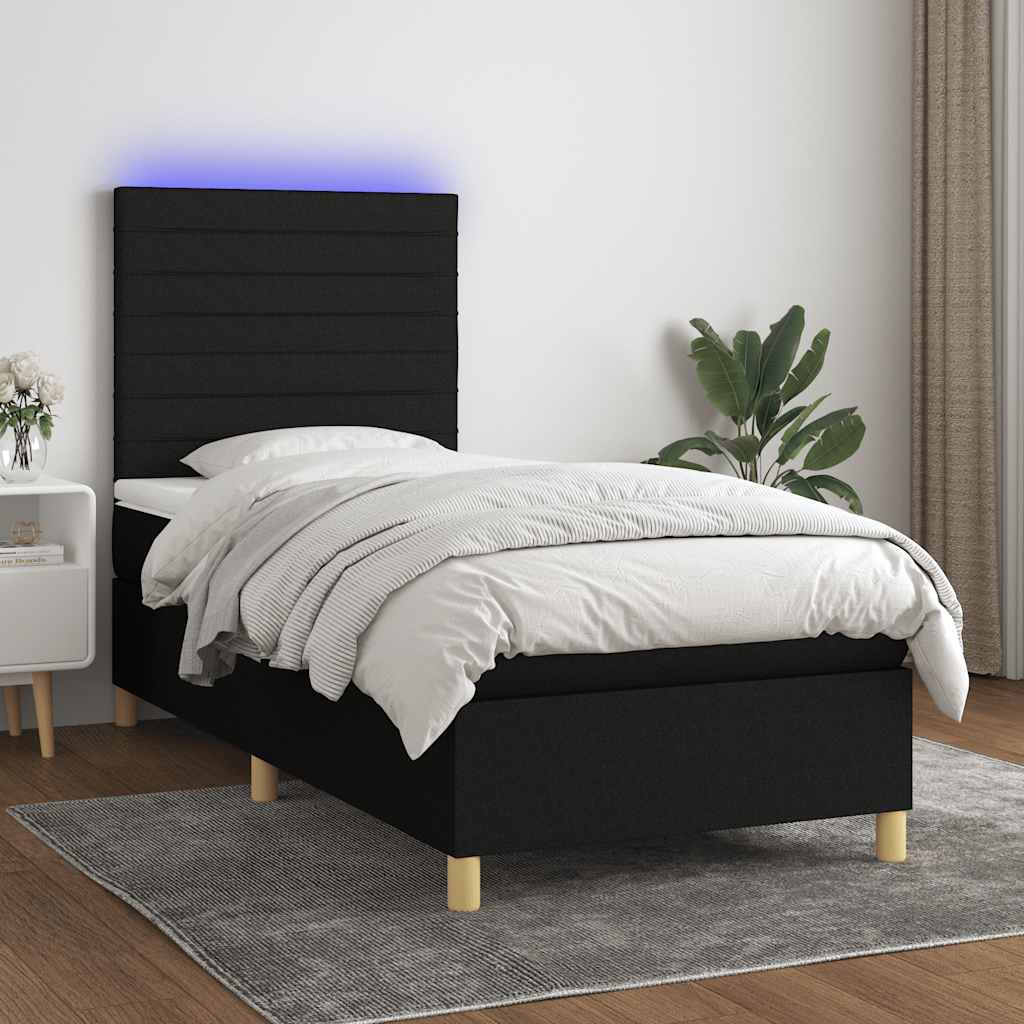 kontinentalseng med LED-lys 90x200 cm stof sort
