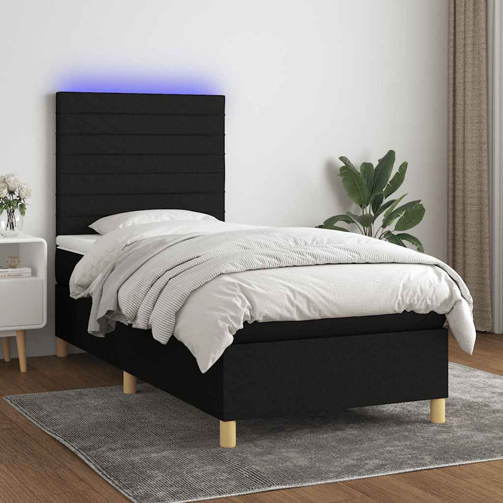 kontinentalseng med LED-lys 90x200 cm stof sort