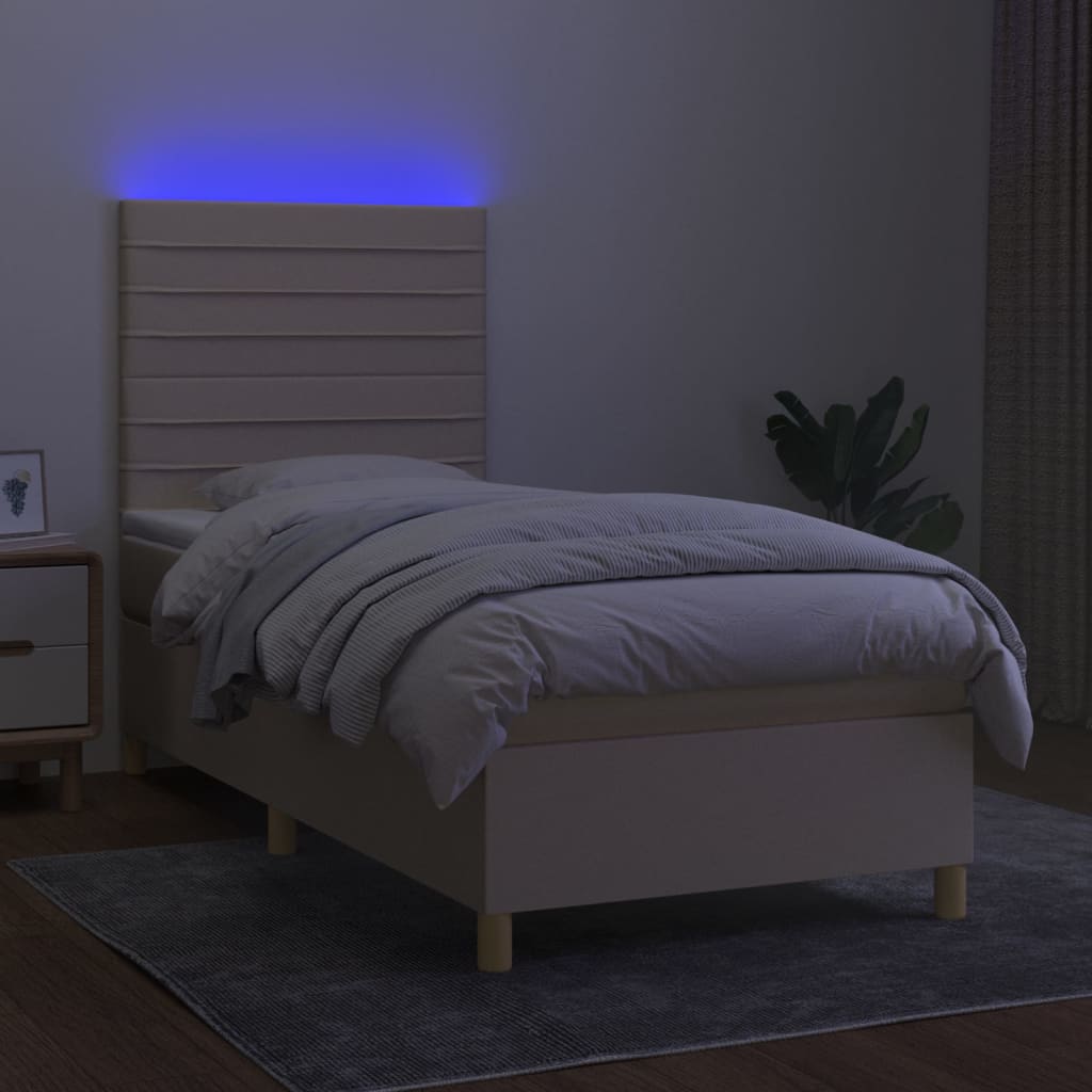 kontinentalseng med LED-lys 90x200 cm stof cremefarvet