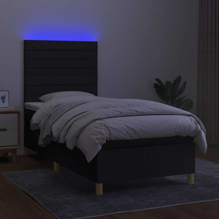 kontinentalseng med LED-lys 100x200 cm stof sort