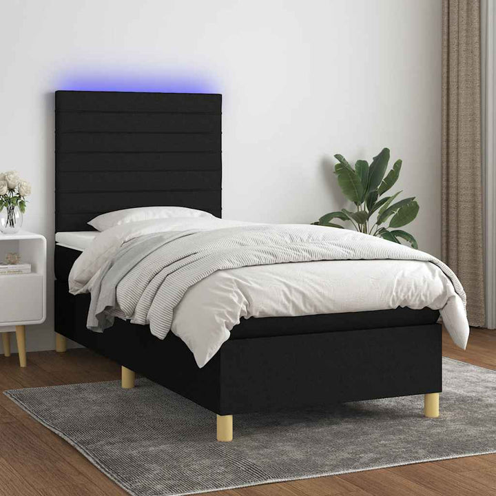 kontinentalseng med LED-lys 100x200 cm stof sort