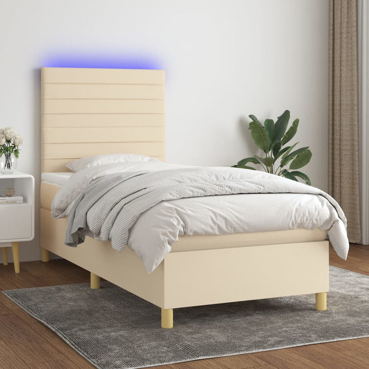 kontinentalseng med LED-lys 100x200 cm stof cremefarvet