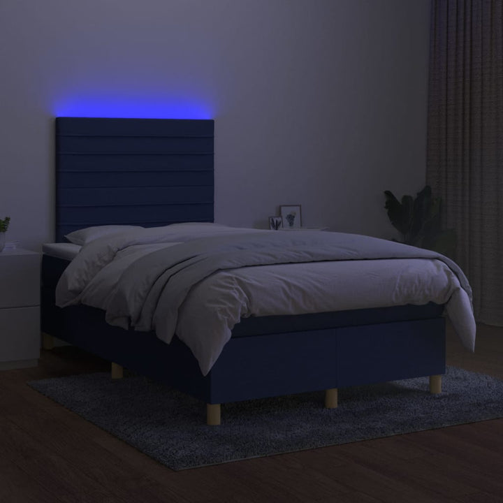 kontinentalseng med LED-lys 120x200 cm stof blå