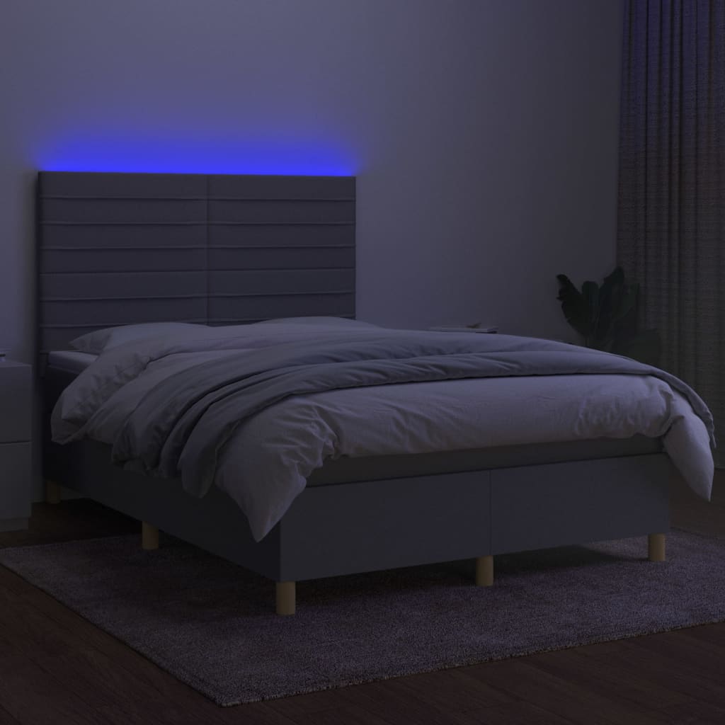 kontinentalseng med LED-lys 140x190 cm stof lysegrå