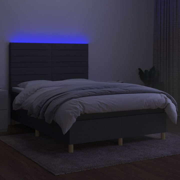 kontinentalseng med LED-lys 140x190 cm stof mørkegrå