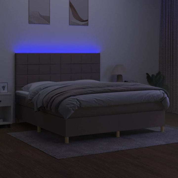 kontinentalseng med LED-lys 160x200 cm stof gråbrun