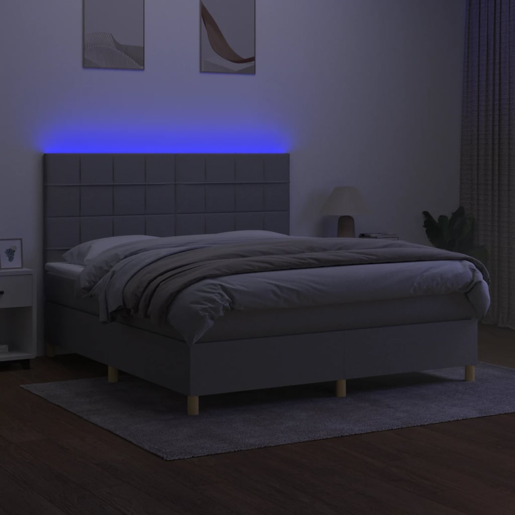 kontinentalseng med LED-lys 180x200 cm stof lysegrå