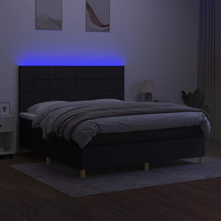 kontinentalseng med LED-lys 180x200 cm stof sort