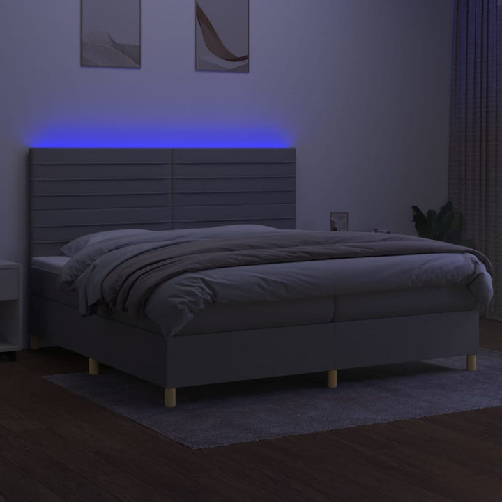 kontinentalseng med LED-lys 200x200 cm stof lysegrå