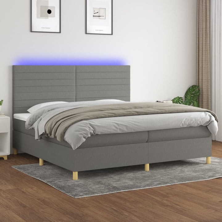 kontinentalseng med LED-lys 200x200 cm stof mørkegrå