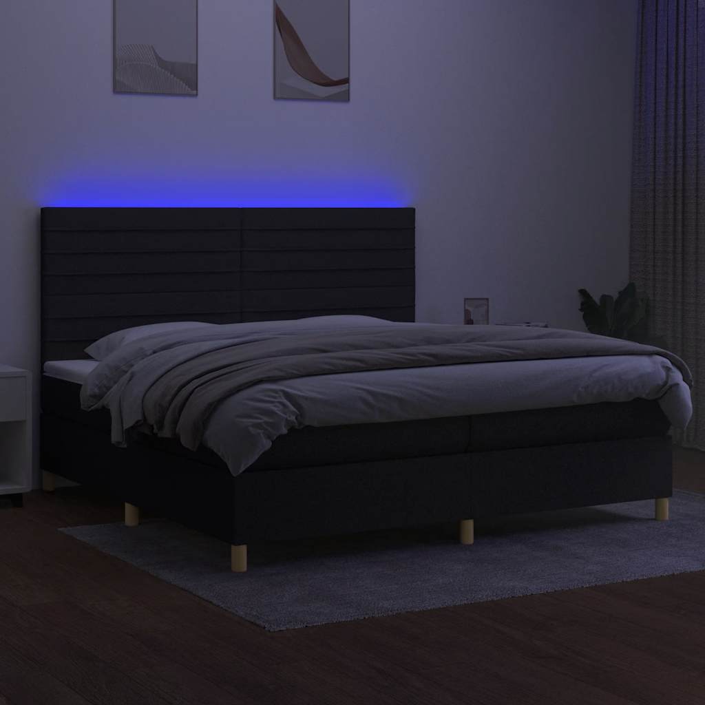 kontinentalseng med LED-lys 200x200 cm stof sort