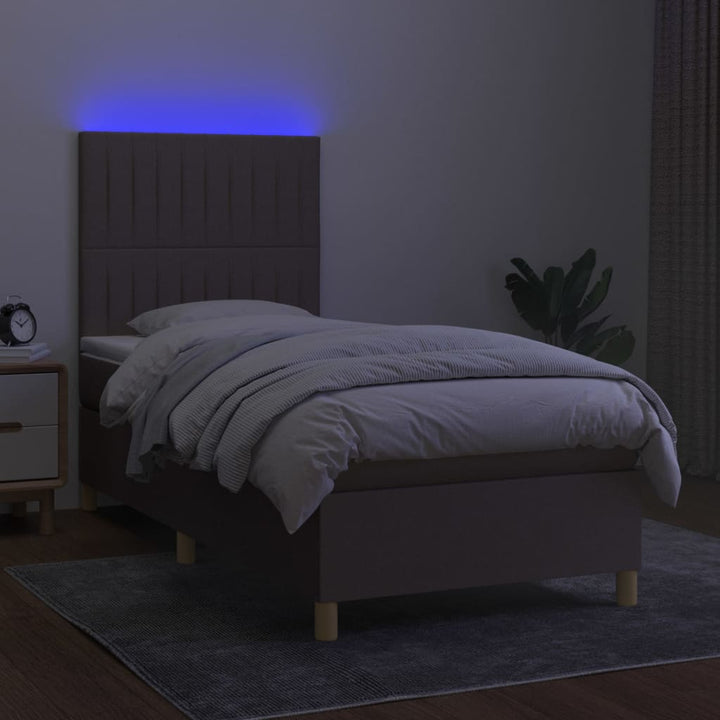 kontinentalseng med LED-lys 80x200 cm stof gråbrun