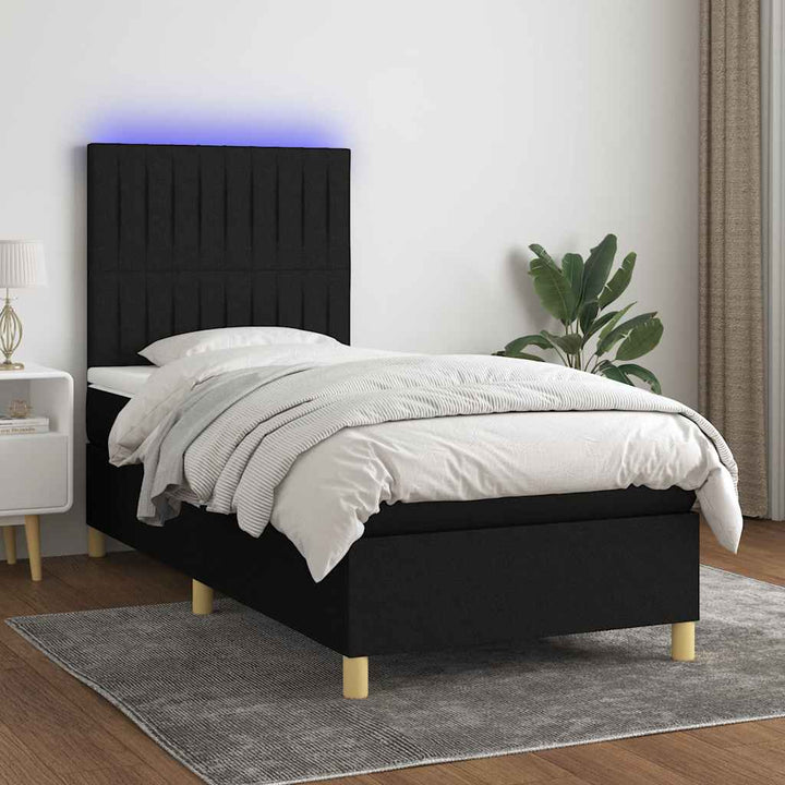 kontinentalseng med LED-lys 90x190 cm stof sort