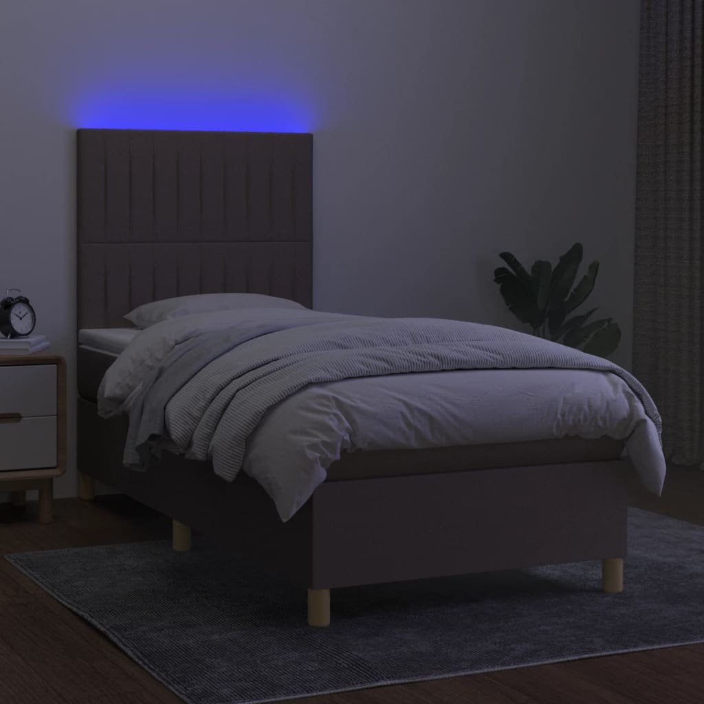 kontinentalseng med LED-lys 90x190 cm stof gråbrun