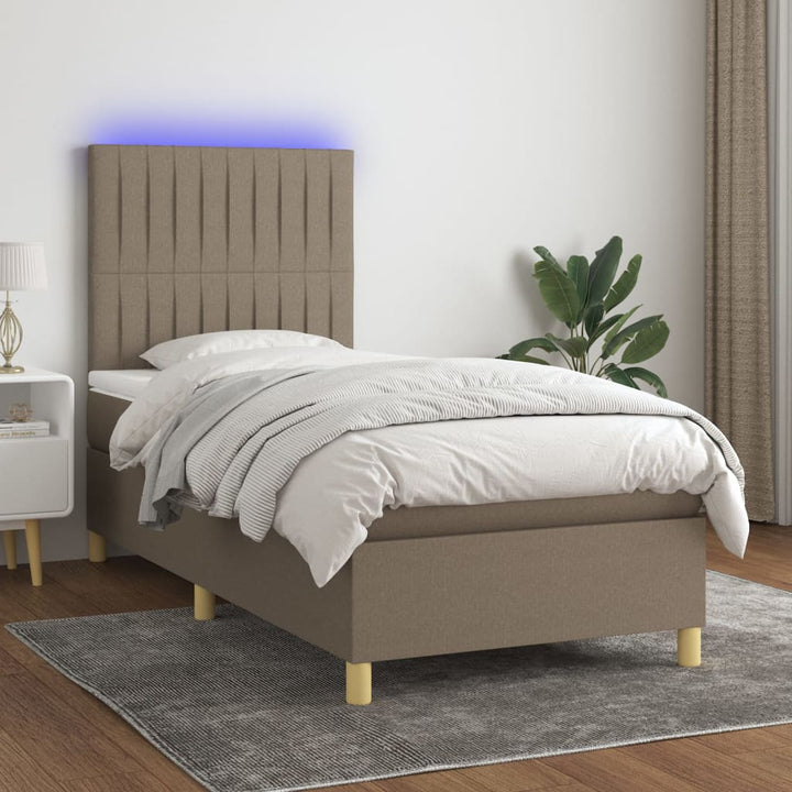 kontinentalseng med LED-lys 90x190 cm stof gråbrun