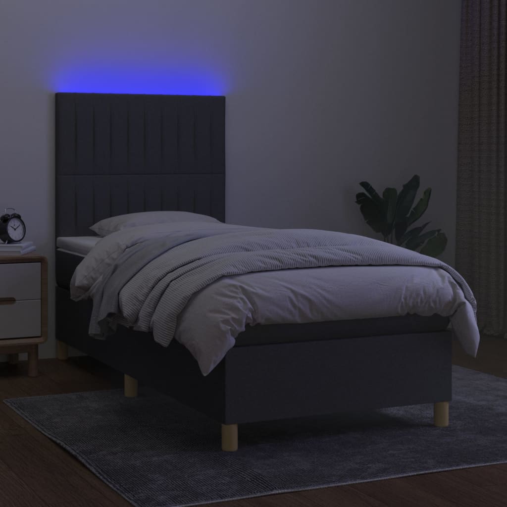 kontinentalseng med LED-lys 90x200 cm stof mørkegrå