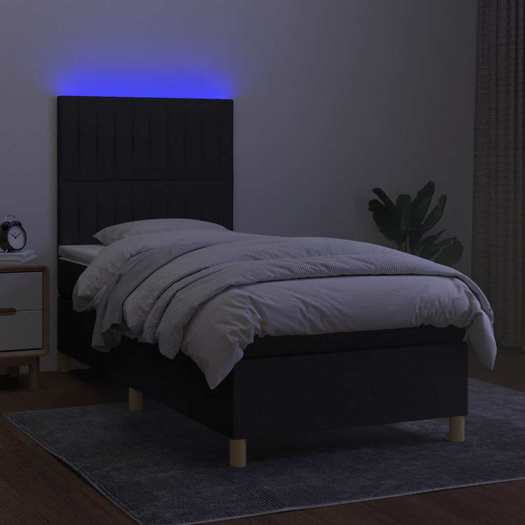 kontinentalseng med LED-lys 90x200 cm stof sort