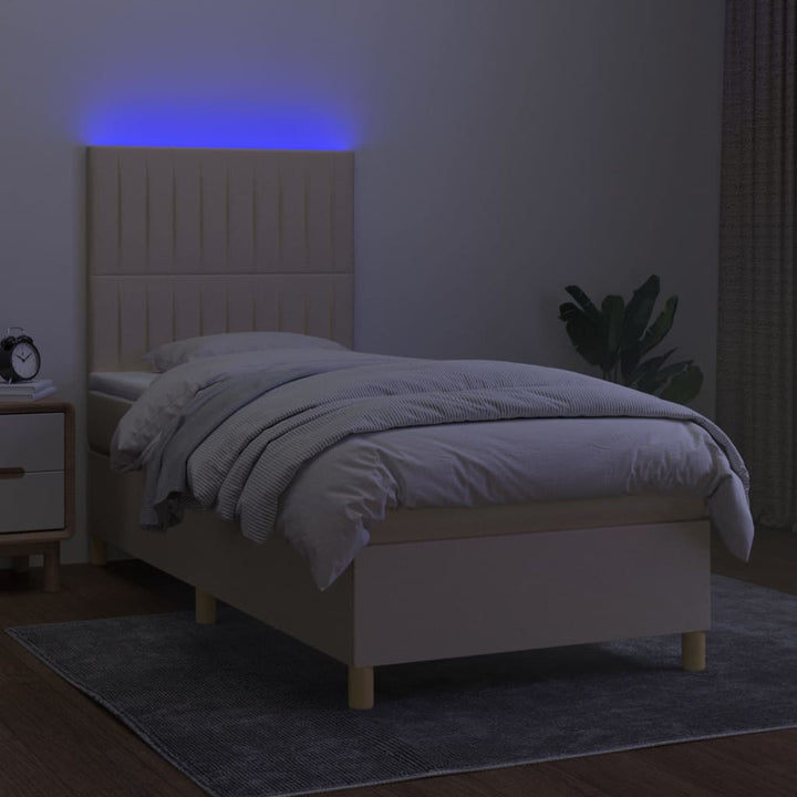 kontinentalseng med LED-lys 90x200 cm stof cremefarvet