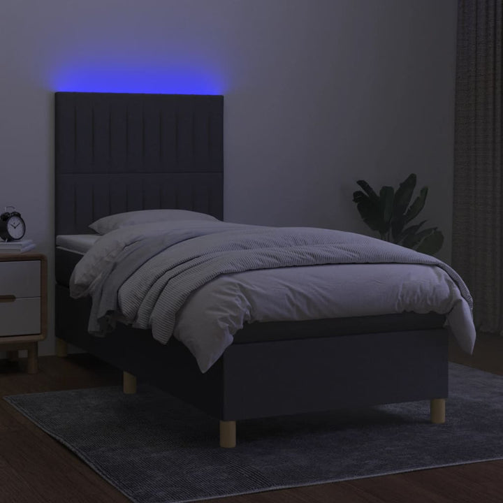 kontinentalseng med LED-lys 100x200 cm stof mørkegrå