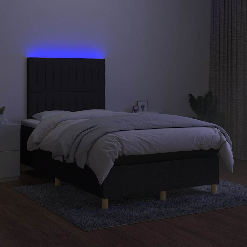 kontinentalseng med LED-lys 120x200 cm stof sort