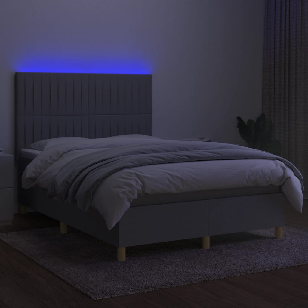kontinentalseng med LED-lys 140x190 cm stof lysegrå
