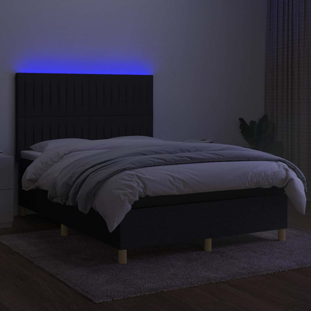 kontinentalseng med LED-lys 140x190 cm stof sort