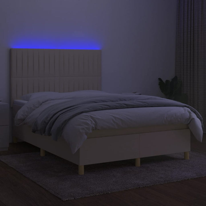 kontinentalseng med LED-lys 140x190 cm stof cremefarvet