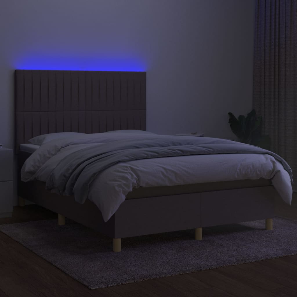 kontinentalseng med LED-lys 140x200 cm stof gråbrun