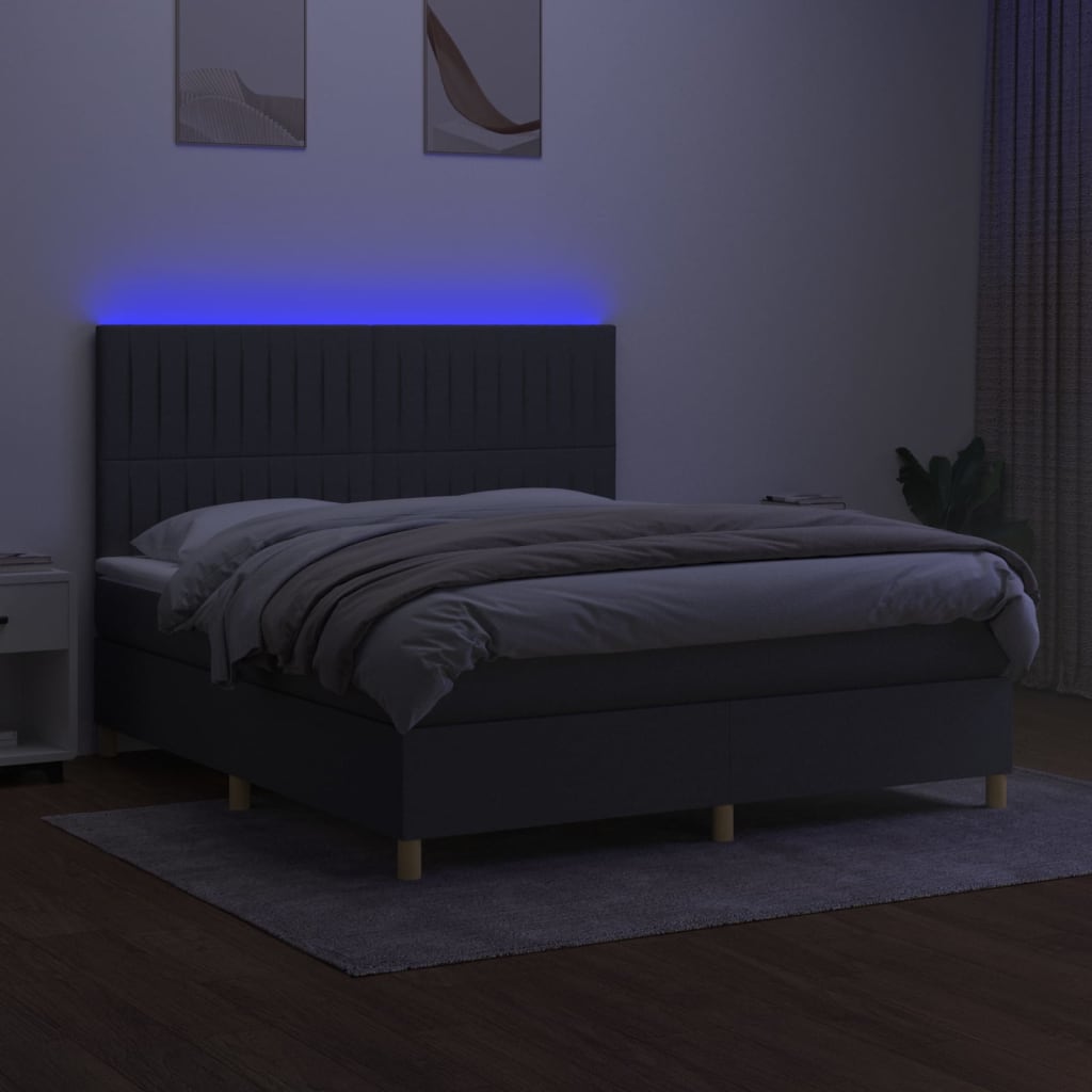 kontinentalseng med LED-lys 160x200 cm stof mørkegrå
